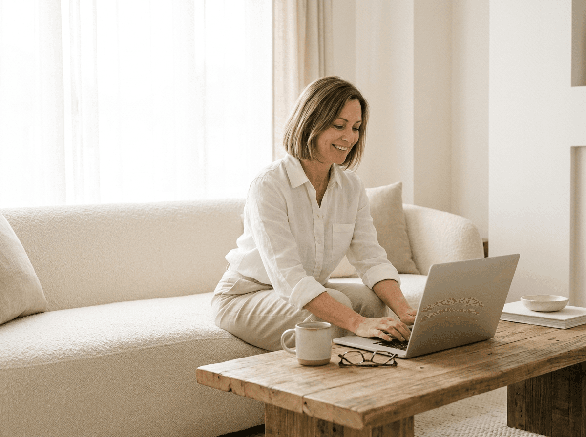 Woman completing online health intake