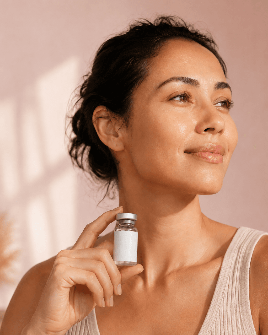 Woman holding Kina NAD+ vial — physician-formulated longevity supplement