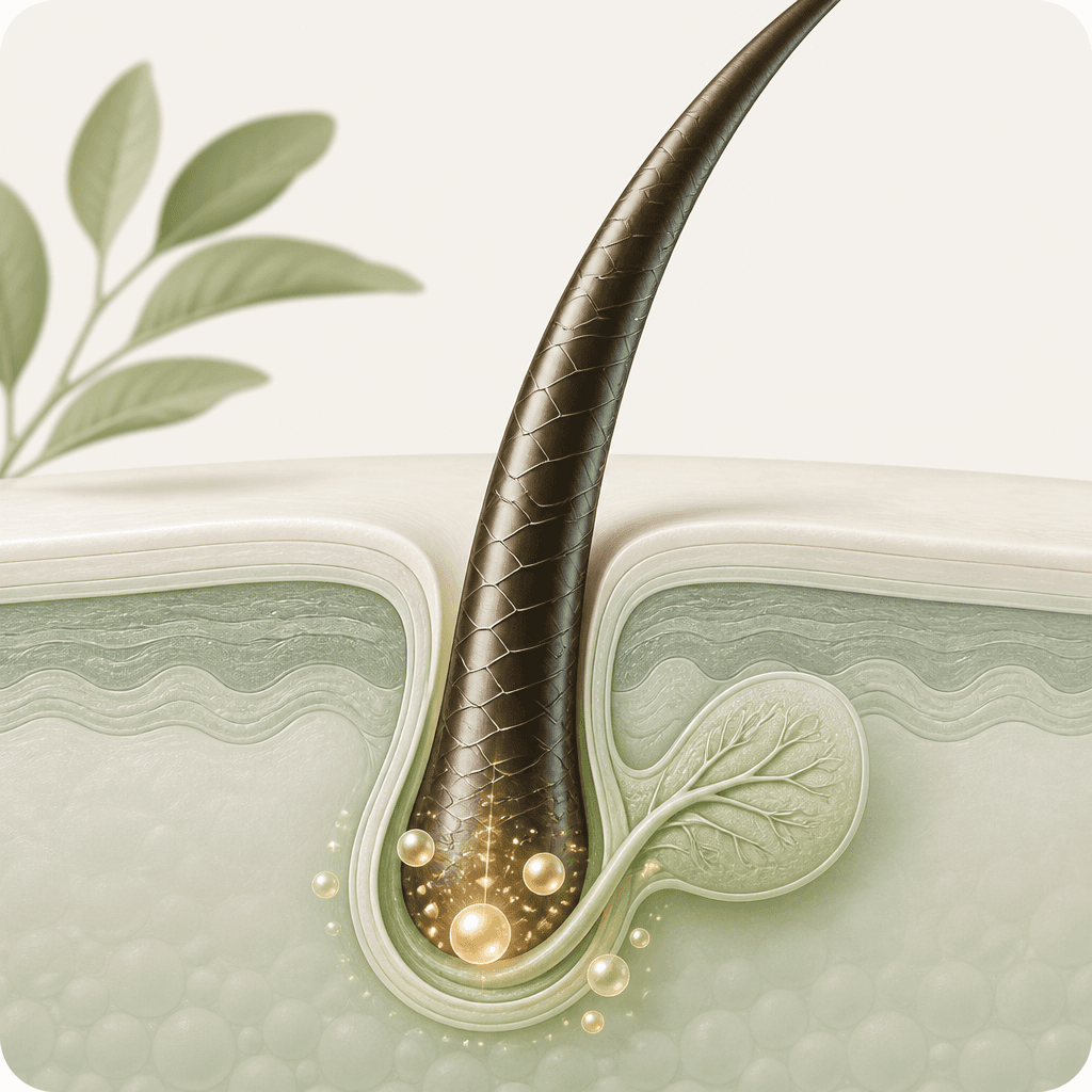 Follicle cross-section showing strengthened hair strand