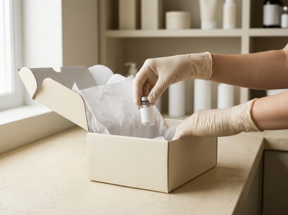 Supplements being packed into a discreet shipping box